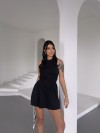 Set negru pentru femei fără mâneci și fustă plisată – 3569