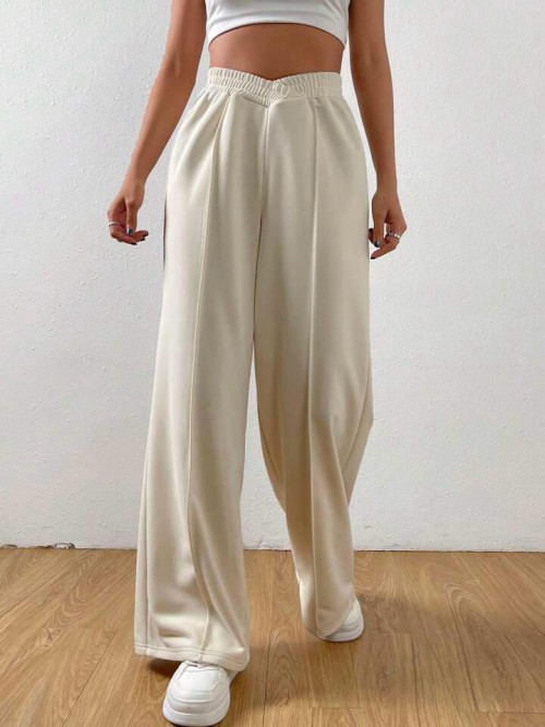 Pantaloni largi de damă în bej - 3211