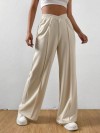 Pantaloni largi de damă în bej - 3211