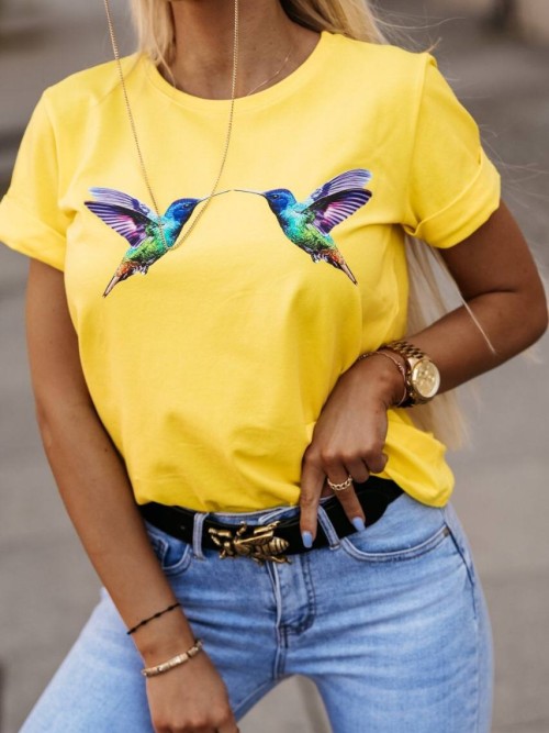 Tricou dama cu imprimeu spectaculos in galben - 6821