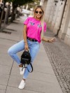 Tricou dama cu imprimeu spectaculos in roz - 6821