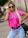 Tricou dama cu imprimeu spectaculos in roz - 6821